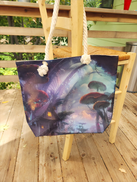 Enchanted forest mushroom tote