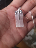 Luminescent selenite and tourmaline necklace