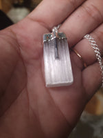 Luminescent selenite and tourmaline necklace