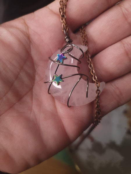 Lunar elegance rose quartz moon necklace
