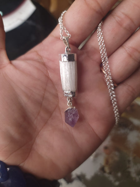 Serenity fusion selenite and amethyst necklace