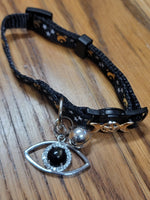 Obsidian evil eye triple moon cat collar (gold)