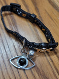 Obsidian evil eye triple moon cat collar (gold)