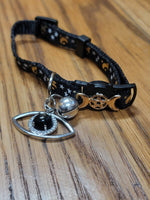 Obsidian evil eye triple moon cat collar (gold)