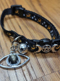 Obsidian evil eye triple moon cat collar (gold)