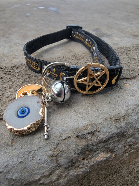 Evil eye pentagram black cat collar