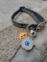 Evil eye pentagram black cat collar