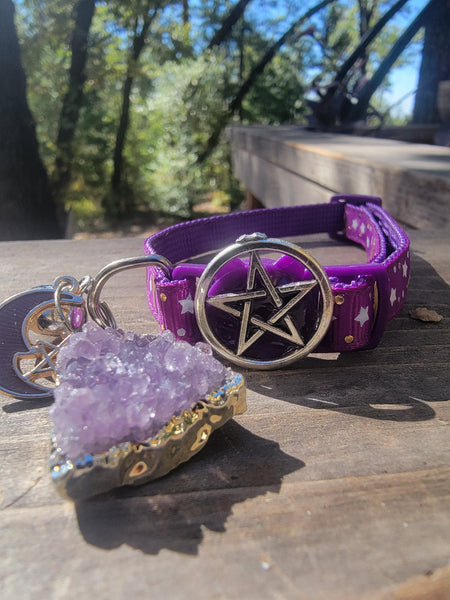 Amethyst pentacle cat collar