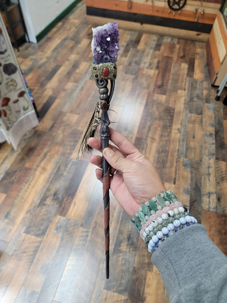 Amethyst cluster wand