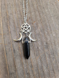 Obsidian pentacle point necklace