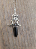 Obsidian pentacle point necklace