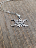 Celestial goddess triple moon necklace