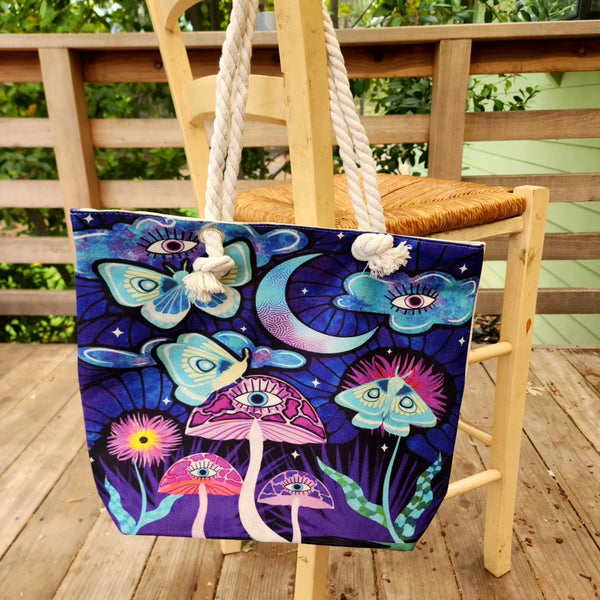 Mushroom butterly and moon tote