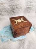 Triple moon small wooden chest