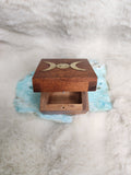 Triple moon small wooden chest