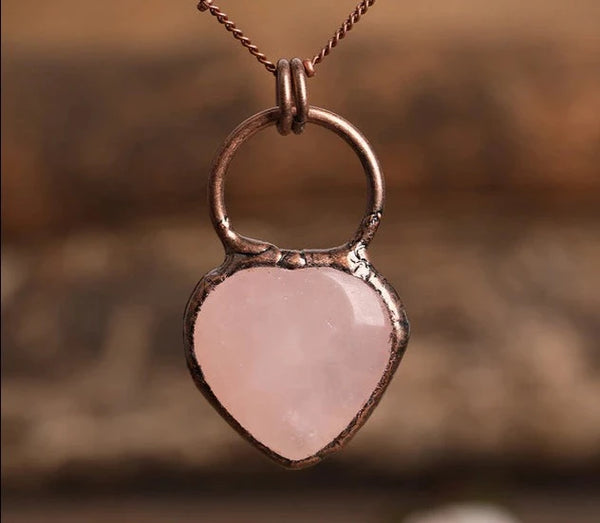 Rose Quartz Copper Lined Pendant nacklace